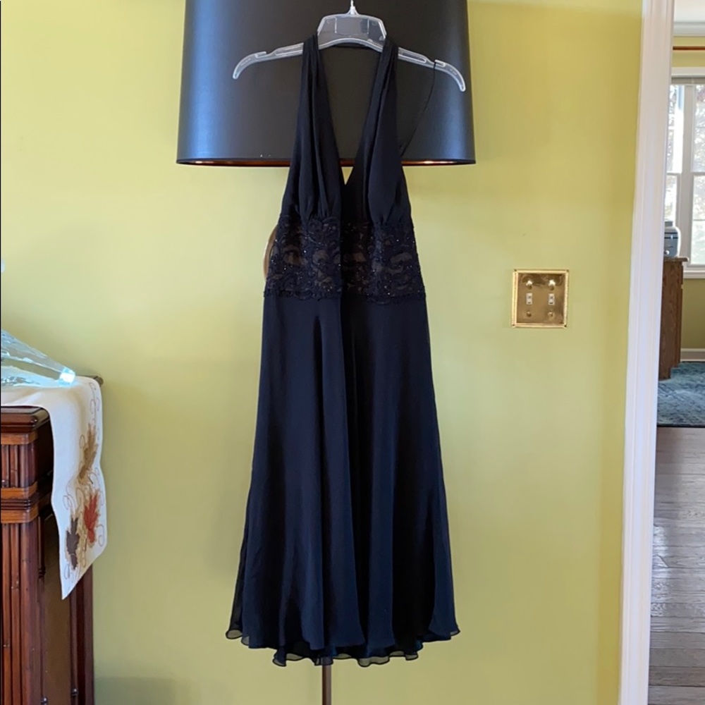 Black halter cocktail dress